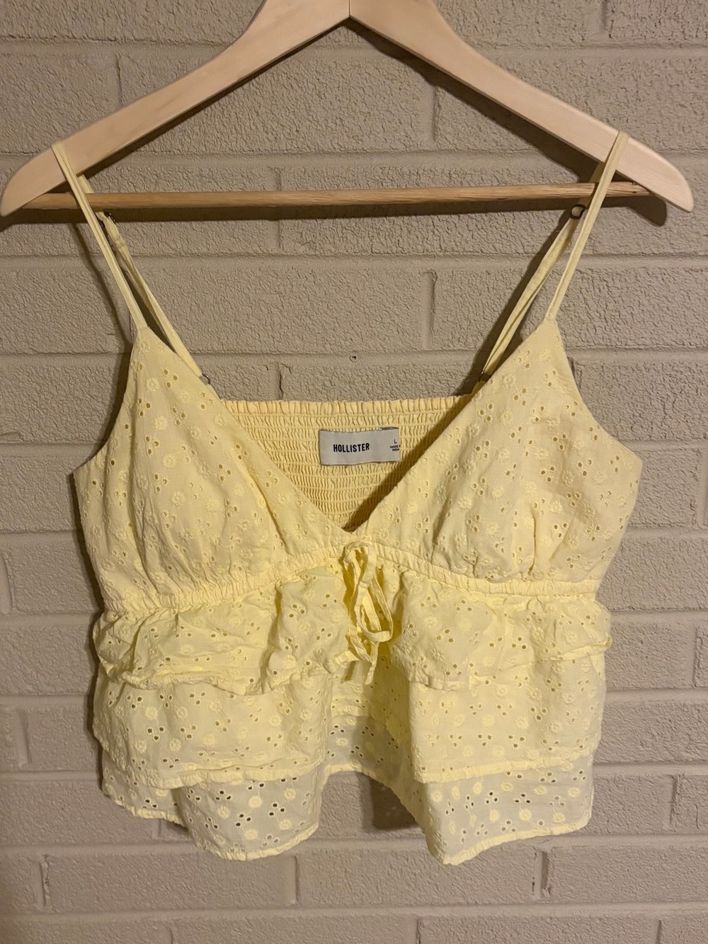 Hollister Pale Yellow Cotton Eyelet Ruffle Cami